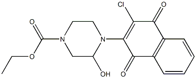 2-[2-Hydroxy-4-(ethoxycarbonyl)piperazin-1-yl]-3-chloro-1,4-naphthoquinone Struktur