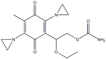 2,5-Bis(1-aziridinyl)-3-methyl-6-[1-ethoxy-2-(carbamoyloxy)ethyl]-1,4-benzoquinone Struktur