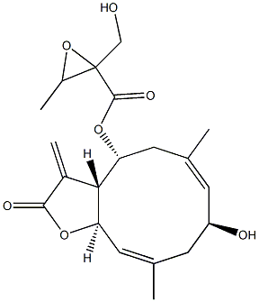 (3aR,4R,6E,8S,10E,11aR)-3a,4,5,8,9,11a-Hexahydro-4-[2-(hydroxymethyl)-3-methyloxiran-2-ylcarbonyloxy]-6,10-dimethyl-3-methylene-8-hydroxycyclodeca[b]furan-2(3H)-one Struktur