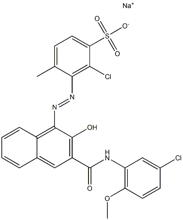 2-Chloro-4-methyl-3-[[3-[[(3-chloro-6-methoxyphenyl)amino]carbonyl]-2-hydroxy-1-naphtyl]azo]benzenesulfonic acid sodium salt Struktur