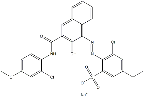 3-Chloro-5-ethyl-2-[[3-[[(2-chloro-4-methoxyphenyl)amino]carbonyl]-2-hydroxy-1-naphtyl]azo]benzenesulfonic acid sodium salt Struktur