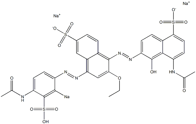 8'-Acetylamino-4-[(4-acetylamino-2-sodiosulfophenyl)azo]-2-ethoxy-1'-hydroxy[1,2'-azobisnaphthalene]-5',6-disulfonic acid disodium salt Struktur