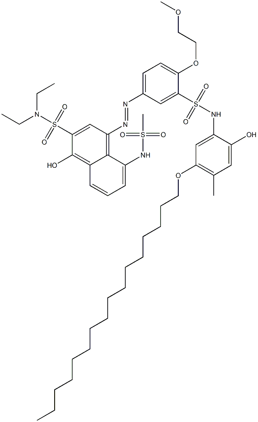 N-(2-Hydroxy-4-methyl-5-hexadecyloxyphenyl)-2-(2-methoxyethoxy)-5-(4-hydroxy-3-diethylaminosulfonyl-8-methylsulfonylamino-1-naphtylazo)benzenesulfonamide Struktur