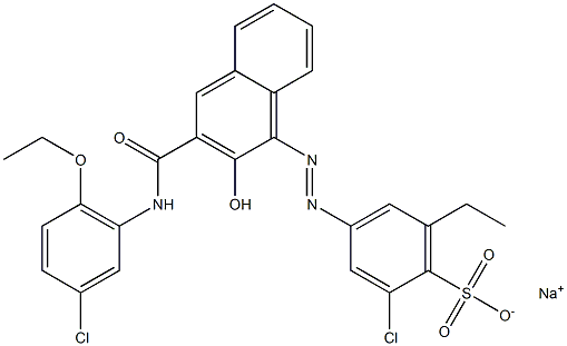 2-Chloro-6-ethyl-4-[[3-[[(3-chloro-6-ethoxyphenyl)amino]carbonyl]-2-hydroxy-1-naphtyl]azo]benzenesulfonic acid sodium salt Struktur