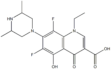 1-Ethyl-6,8-difluoro-5-hydroxy-1,4-dihydro-4-oxo-7-(3,5-dimethyl-1-piperazinyl)quinoline-3-carboxylic acid Struktur