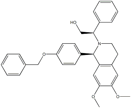 (1R)-1,2,3,4-Tetrahydro-2-[(R)-1-phenyl-2-hydroxyethyl]-1-[4-(benzyloxy)phenyl]-6,7-dimethoxyisoquinoline Struktur