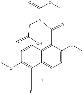 2-[N-Methoxycarbonyl-N-[[2,6-dimethoxy-5-trifluoromethyl-1-naphthalenyl]carbonyl]amino]acetic acid Struktur