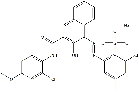 2-Chloro-4-methyl-6-[[3-[[(2-chloro-4-methoxyphenyl)amino]carbonyl]-2-hydroxy-1-naphtyl]azo]benzenesulfonic acid sodium salt Struktur