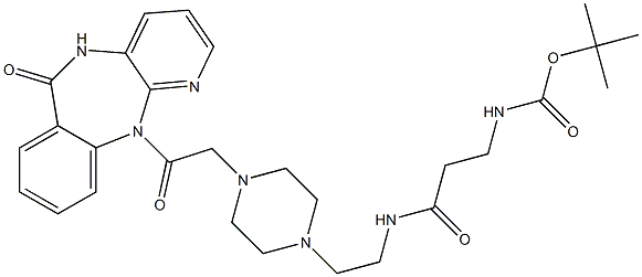 5,11-Dihydro-11-[[4-[2-[3-(tert-butoxycarbonylamino)propanoylamino]ethyl]-1-piperazinyl]acetyl]-6H-pyrido[2,3-b][1,4]benzodiazepin-6-one Struktur