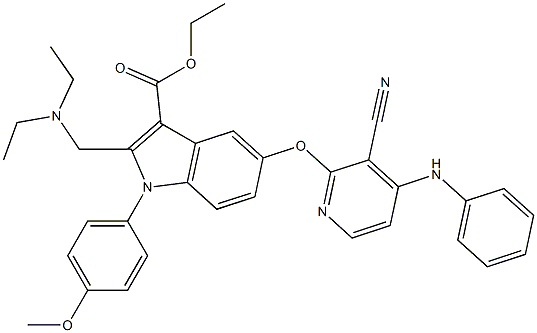 1-(4-Methoxyphenyl)-2-[(diethylamino)methyl]-5-[3-cyano-4-(phenylamino)pyridin-2-yloxy]-1H-indole-3-carboxylic acid ethyl ester Struktur