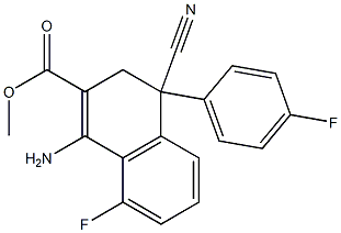 1-Amino-4-cyano-3,4-dihydro-8-fluoro-4-(4-fluorophenyl)naphthalene-2-carboxylic acid methyl ester Struktur