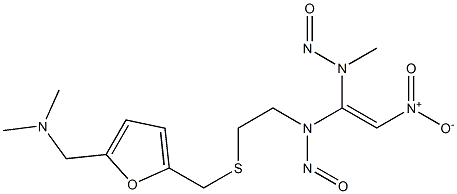 N,N-Dimethyl-5-[2-[[1-(methylnitrosoamino)-2-nitrovinyl]nitrosoamino]ethylthiomethyl]furan-2-methanamine Struktur