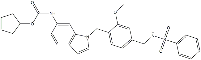 N-[1-[4-(Phenylsulfonylaminomethyl)-2-methoxybenzyl]-1H-indol-6-yl]carbamic acid cyclopentyl ester Struktur