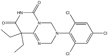 9,9-Diethyl-3-(2,4,6-trichlorophenyl)-3,4-dihydro-2H-pyrimido[1,6-a]-1,3,5-triazine-6,8(7H,9H)-dione Struktur