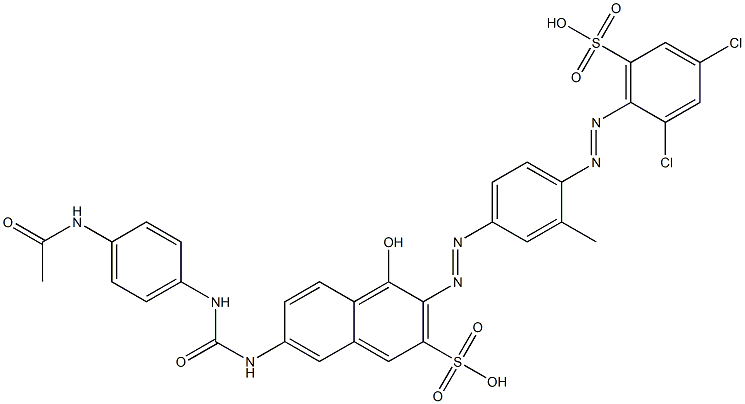 7-[[[[4-(Acetylamino)phenyl]amino]carbonyl]amino]-3-[[4-[(2,4-dichloro-6-sulfophenyl)azo]-3-methylphenyl]azo]-4-hydroxy-2-naphthalenesulfonic acid Struktur