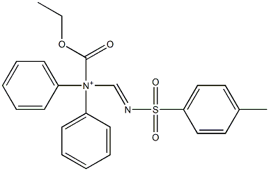 N-Ethoxycarbonyl-N-(4-methylphenylsulfonyliminomethyl)-N-phenylbenzenaminium Struktur