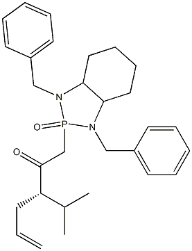 2-[(3S)-3-Isopropyl-2-oxo-5-hexenyl]-1,3-dibenzyloctahydro-1H-1,3,2-benzodiazaphosphole 2-oxide Struktur