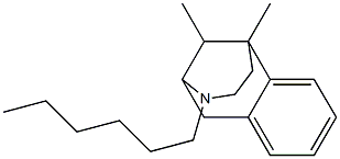 6,11-Dimethyl-1,2,3,4,5,6-hexahydro-3-hexyl-2,6-methano-3-benzazocine Struktur