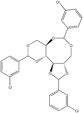 1-O,5-O:2-O,3-O:4-O,6-O-Tris(3-chlorobenzylidene)-D-glucitol Struktur