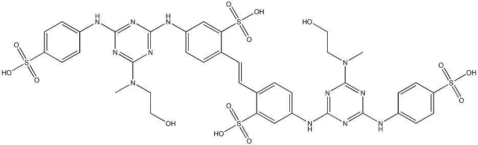 2,2'-(1,2-Ethenediyl)bis[5-[[4-[(2-hydroxyethyl)methylamino]-6-[(4-sulfophenyl)amino]-1,3,5-triazin-2-yl]amino]benzenesulfonic acid] Struktur