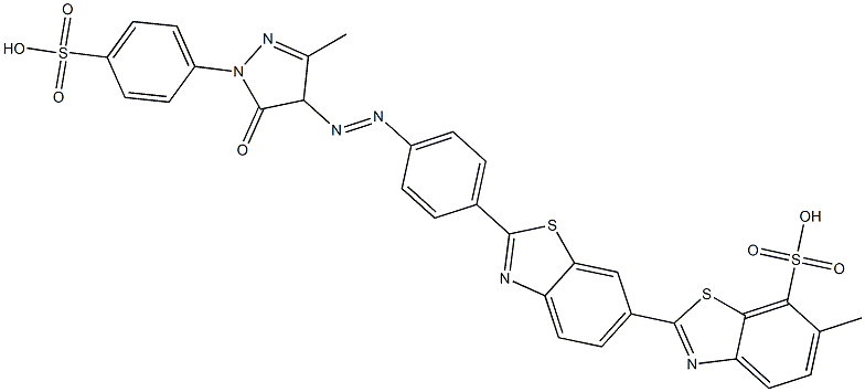 2'-[4-[[[4,5-Dihydro-3-methyl-5-oxo-1-(4-sulfophenyl)-1H-pyrazol]-4-yl]azo]phenyl]-6-methyl-2,6'-bibenzothiazole-7-sulfonic acid Struktur