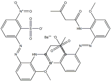 Bis[2-[2-(1,3-dioxobutylamino)-3-methoxyphenylazo]-6-nitrobenzenesulfonic acid]barium salt Struktur