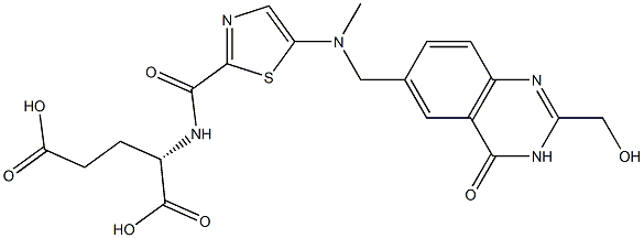 (2S)-2-[5-[N-Methyl-N-[[(3,4-dihydro-2-hydroxymethyl-4-oxoquinazolin)-6-yl]methyl]amino]-2-thiazolylcarbonylamino]glutaric acid Struktur