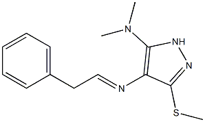 5-Dimethylamino-3-methylthio-4-(benzylmethylene)amino-1H-pyrazole Struktur