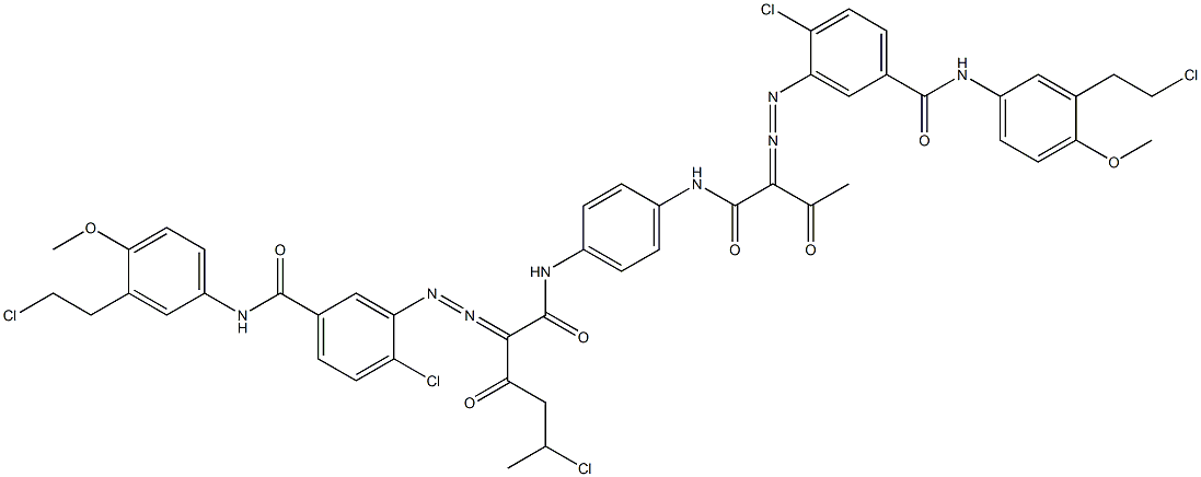 3,3'-[2-(1-Chloroethyl)-1,4-phenylenebis[iminocarbonyl(acetylmethylene)azo]]bis[N-[3-(2-chloroethyl)-4-methoxyphenyl]-4-chlorobenzamide] Struktur