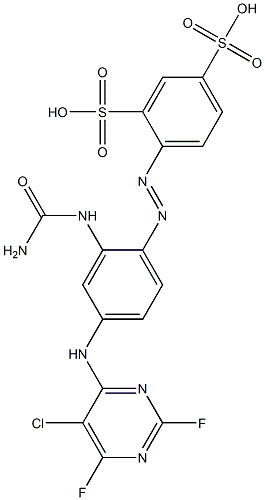 4-[[2-[(Aminocarbonyl)amino]-4-[(5-chloro-2,6-difluoropyrimidin-4-yl)amino]phenyl]azo]-1,3-benzenedisulfonic acid Struktur