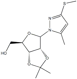 2-O,3-O-(Isopropylidene)-1-[3-(methylthio)-5-methyl-1H-pyrazol-1-yl]-1-deoxy-D-ribofuranose Struktur