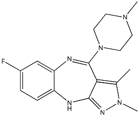 2,3-Dimethyl-4-(4-methylpiperazin-1-yl)-7-fluoro-2,10-dihydropyrazolo[3,4-b][1,5]benzodiazepine Struktur