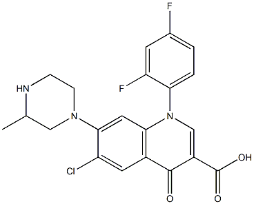 6-Chloro-1-(2,4-difluorophenyl)-7-(3-methylpiperazino)-1,4-dihydro-4-oxoquinoline-3-carboxylic acid Struktur