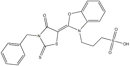 3-Benzyl-5-[2,3-dihydro-3-(3-sulfopropyl)benzoxazol-2-ylidene]rhodanine Struktur