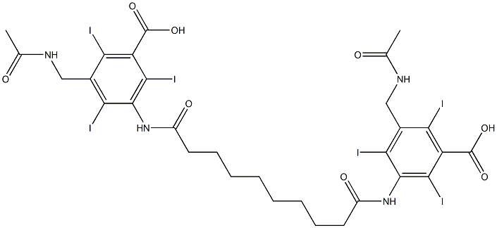 3,3'-(Sebacoyldiimino)bis[5-(acetylaminomethyl)2,4,6-triiodobenzoic acid] Struktur