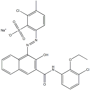 2-Chloro-3-methyl-6-[[3-[[(3-chloro-2-ethoxyphenyl)amino]carbonyl]-2-hydroxy-1-naphtyl]azo]benzenesulfonic acid sodium salt Struktur