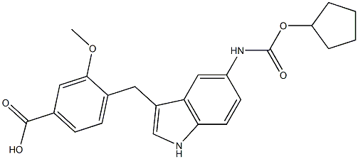 4-[5-Cyclopentyloxycarbonylamino-1H-indol-3-ylmethyl]-3-methoxybenzoic acid Struktur