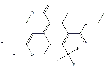 1,4-Dihydro-1,4-dimethyl-2-(3,3,3-trifluoro-2-hydroxy-1-propenyl)-6-(trifluoromethyl)-3,5-pyridinedicarboxylic acid 3-methyl 5-ethyl ester Struktur