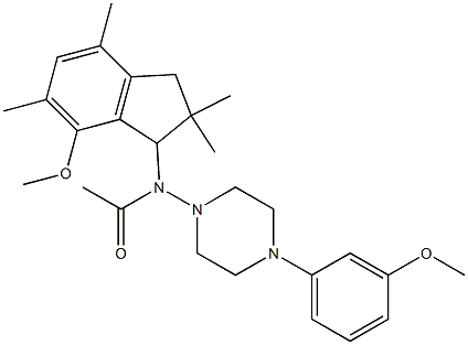 2,3-Dihydro-4-methoxy-3-[[4-(3-methoxyphenyl)-1-piperazinyl]acetylamino]-2,2,5,7-tetramethyl-1H-indene Struktur