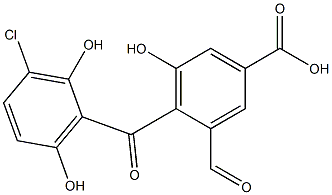 3-Formyl-5-hydroxy-4-(2,6-dihydroxy-3-chlorobenzoyl)benzoic acid Struktur