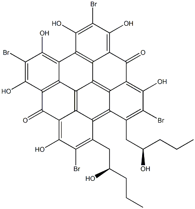 2,5,9,12-Tetrabromo-1,6,8,10,11,13-hexahydroxy-3,4-bis[(R)-2-hydroxypentyl]phenanthro[1,10,9,8-opqra]perylene-7,14-dione Struktur