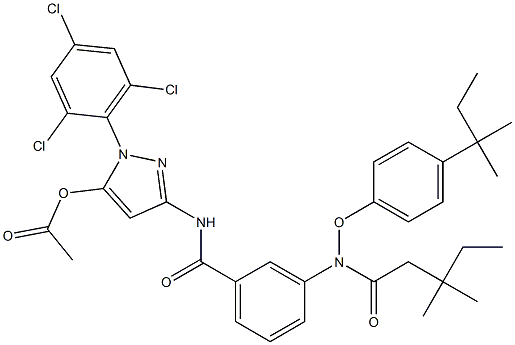 1-(2,4,6-Trichlorophenyl)-3-[3-(2,4-di-tert-amylphenoxyacetylamino)benzoylamino]-5-acetoxy-1H-pyrazole Struktur