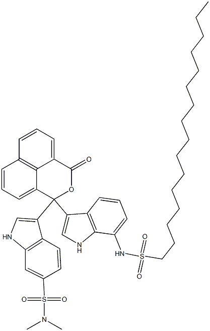 3-[6-[(Dimethylamino)sulfonyl]-1H-indol-3-yl]-3-[7-[(hexadecylsulfonyl)amino]-1H-indol-3-yl]-1H,3H-naphtho[1,8-cd]pyran-1-one Struktur