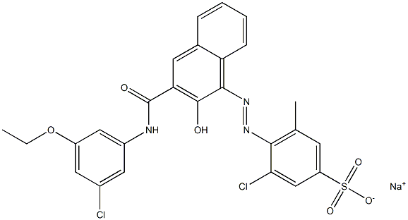 3-Chloro-5-methyl-4-[[3-[[(3-chloro-5-ethoxyphenyl)amino]carbonyl]-2-hydroxy-1-naphtyl]azo]benzenesulfonic acid sodium salt Struktur