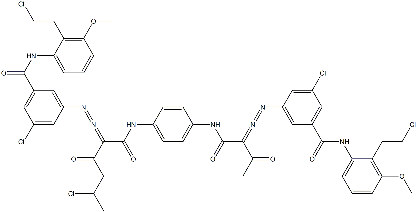 3,3'-[2-(1-Chloroethyl)-1,4-phenylenebis[iminocarbonyl(acetylmethylene)azo]]bis[N-[2-(2-chloroethyl)-3-methoxyphenyl]-5-chlorobenzamide] Struktur