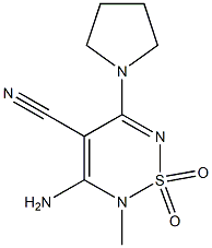 3-Amino-4-cyano-2-methyl-5-(pyrrolidin-1-yl)-2H-1,2,6-thiadiazine 1,1-dioxide Struktur