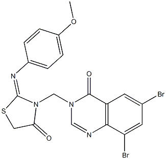 6,8-Dibromo-3-[[2-[(4-methoxyphenyl)imino]-4-oxothiazolidin-3-yl]methyl]quinazolin-4(3H)-one Struktur