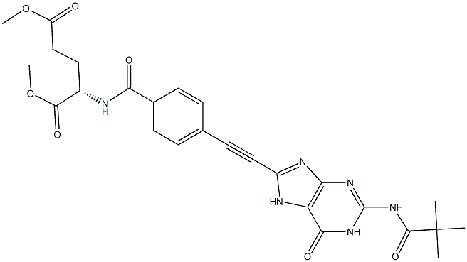 N-[4-[[[2-(Pivaloylamino)-1,6-dihydro-6-oxo-7H-purin]-8-yl]ethynyl]benzoyl]-L-glutamic acid dimethyl ester Struktur