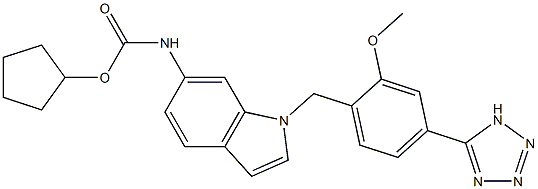 N-[1-[2-Methoxy-4-(1H-tetrazol-5-yl)benzyl]1H-indol-6-yl]carbamic acid cyclopentyl ester Struktur