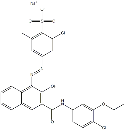 2-Chloro-6-methyl-4-[[3-[[(4-chloro-3-ethoxyphenyl)amino]carbonyl]-2-hydroxy-1-naphtyl]azo]benzenesulfonic acid sodium salt Struktur